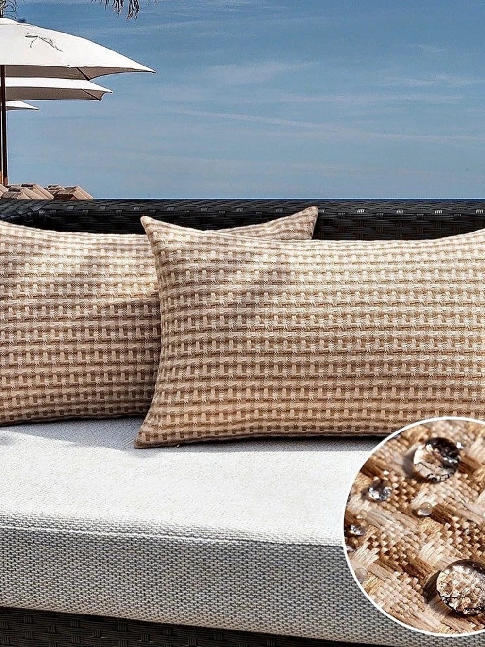 Kevin Textile Outdoor Waterproof 12"x24" Pillow Covers 2 Pack, Light Brown